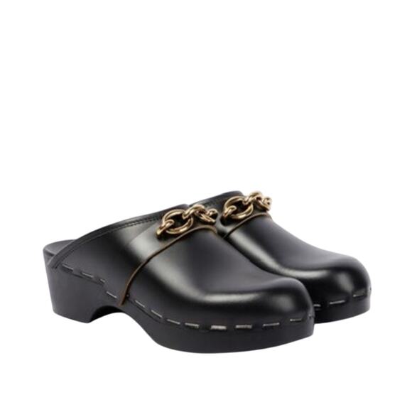 NIB Saint Laurent YSL Le Maillon EU 37 US 7 Chain Clogs Black Leather Shoes $945 - Picture 1 of 15